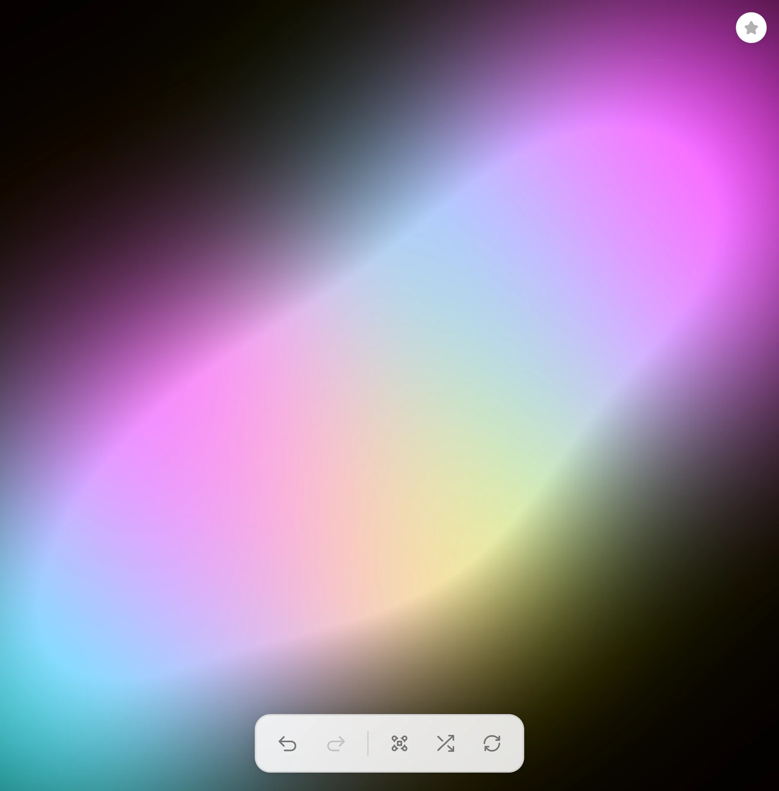 Gradients Lab 2.0 with the Mesh Editor off: the canvas alone: a magenta, cyan and yellow field on black with no handles, the mesh button unlit on the dock