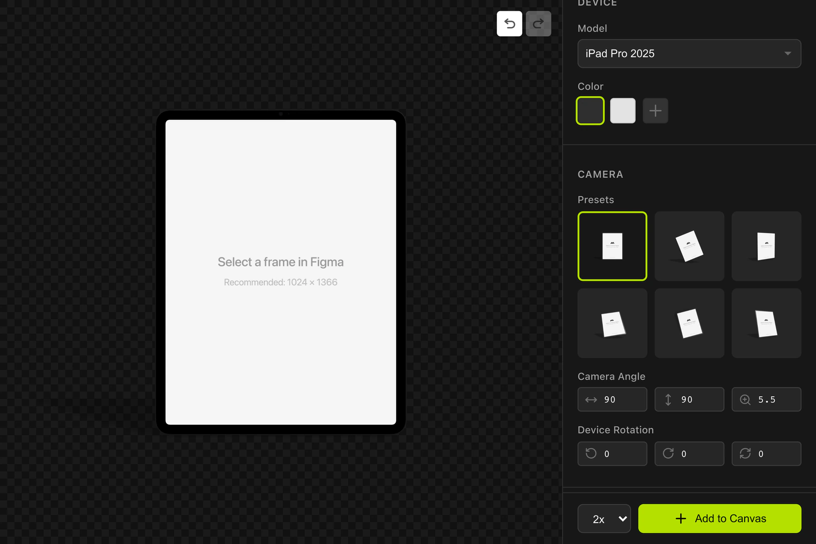 The plugin on 18 January with the iPad: its six presets