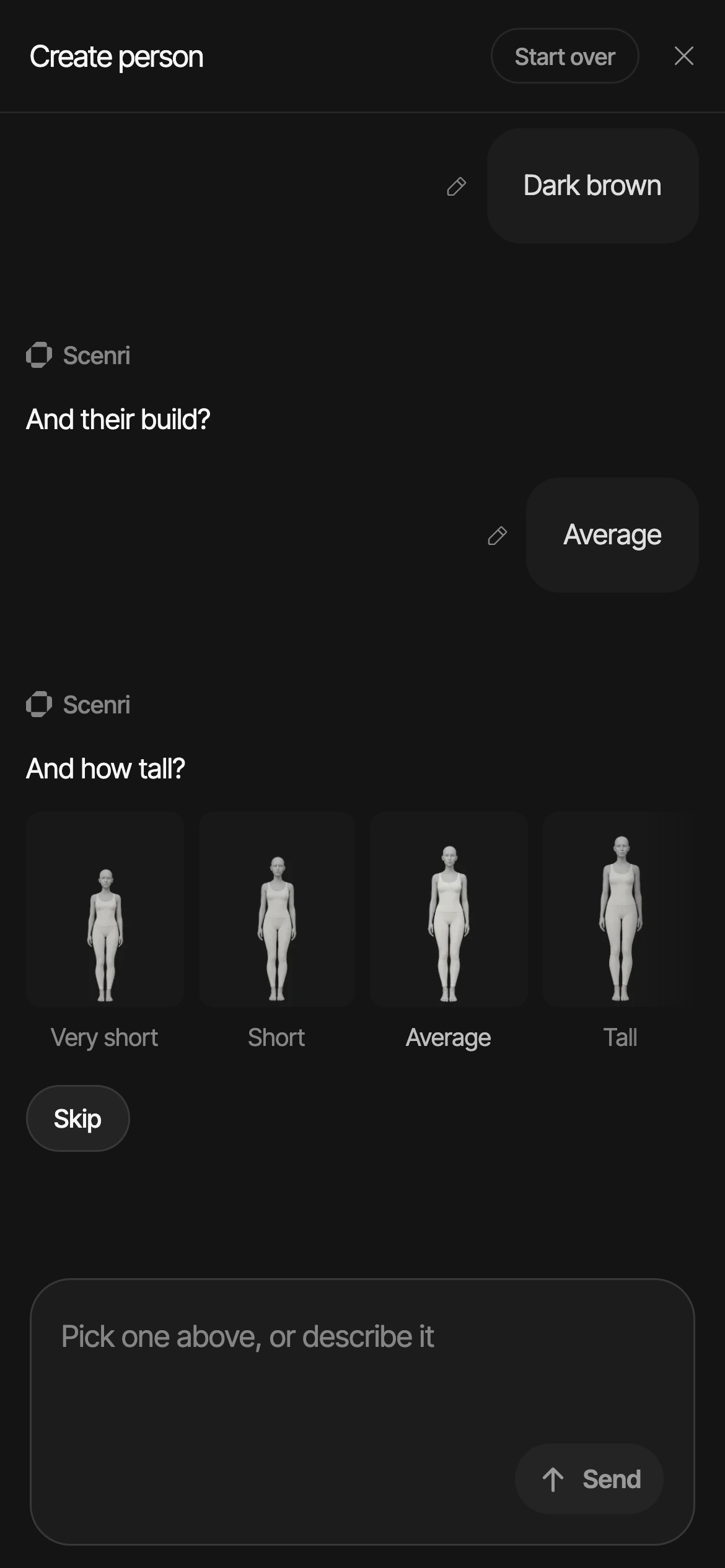 Making a person in 0.22: And how tall? with four figures from Very short to Tall