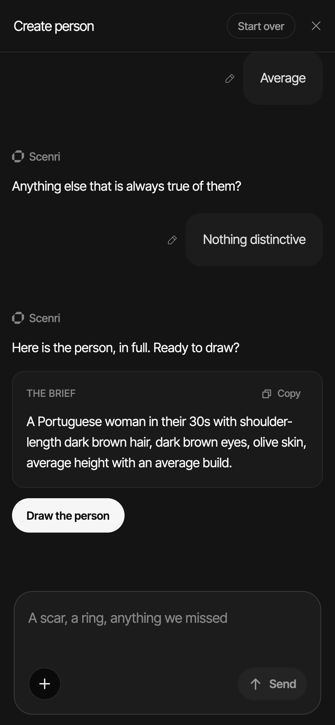 Making a person in 0.22: Here is the person, in full. The brief: A Portuguese woman in their 30s with shoulder-length dark brown hair, dark brown eyes, olive skin, average height with an average build