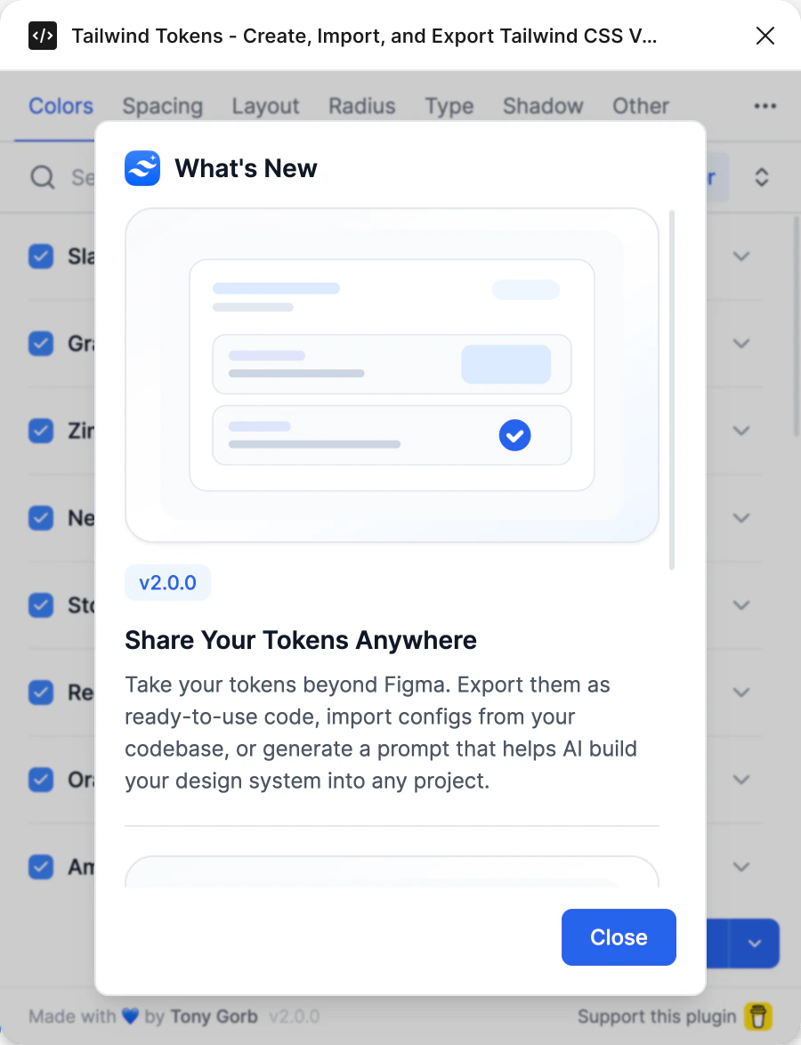 Version 2.0's What's New: Share Your Tokens Anywhere, export, import and a prompt for AI